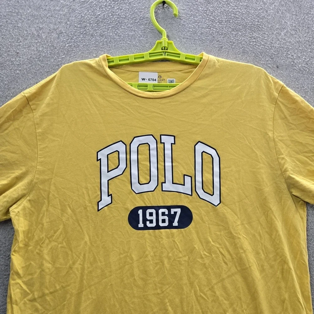 Polo Ralph Lauren Men Shirt L Yellow Graphic Polo 1967 Logo Classic Short Sleeve